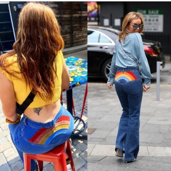 We The Free Denim - WeThe FreeSomewhere OverTheRainbowflare jeans blue wash with a rainbow accent